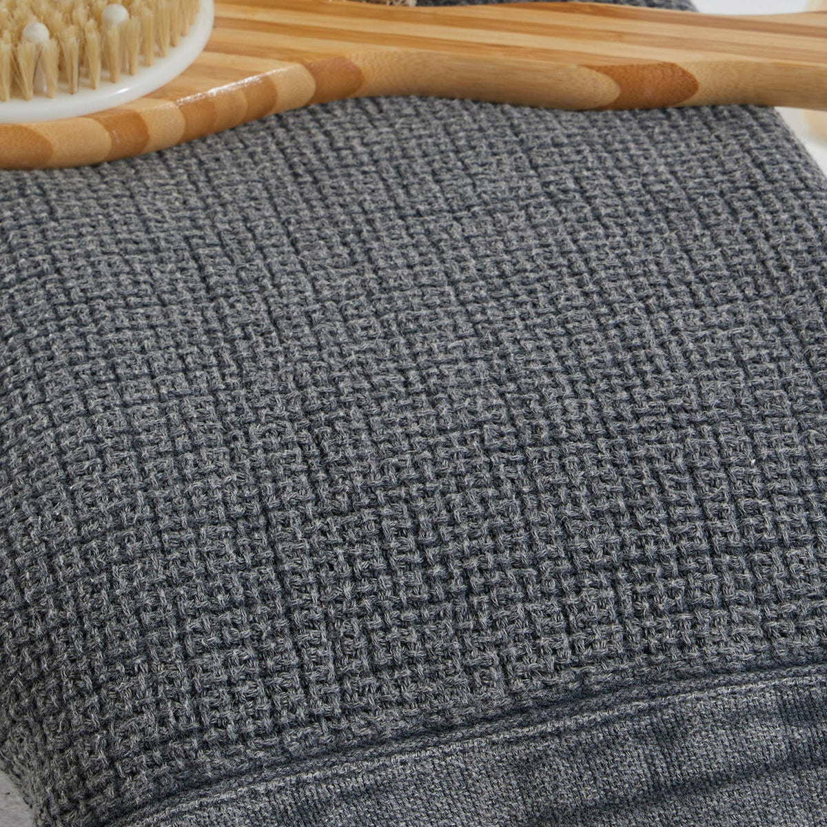 Salda stonewashed Turkish towel in waffle weave with plain border, 33x66 in | Kikoya