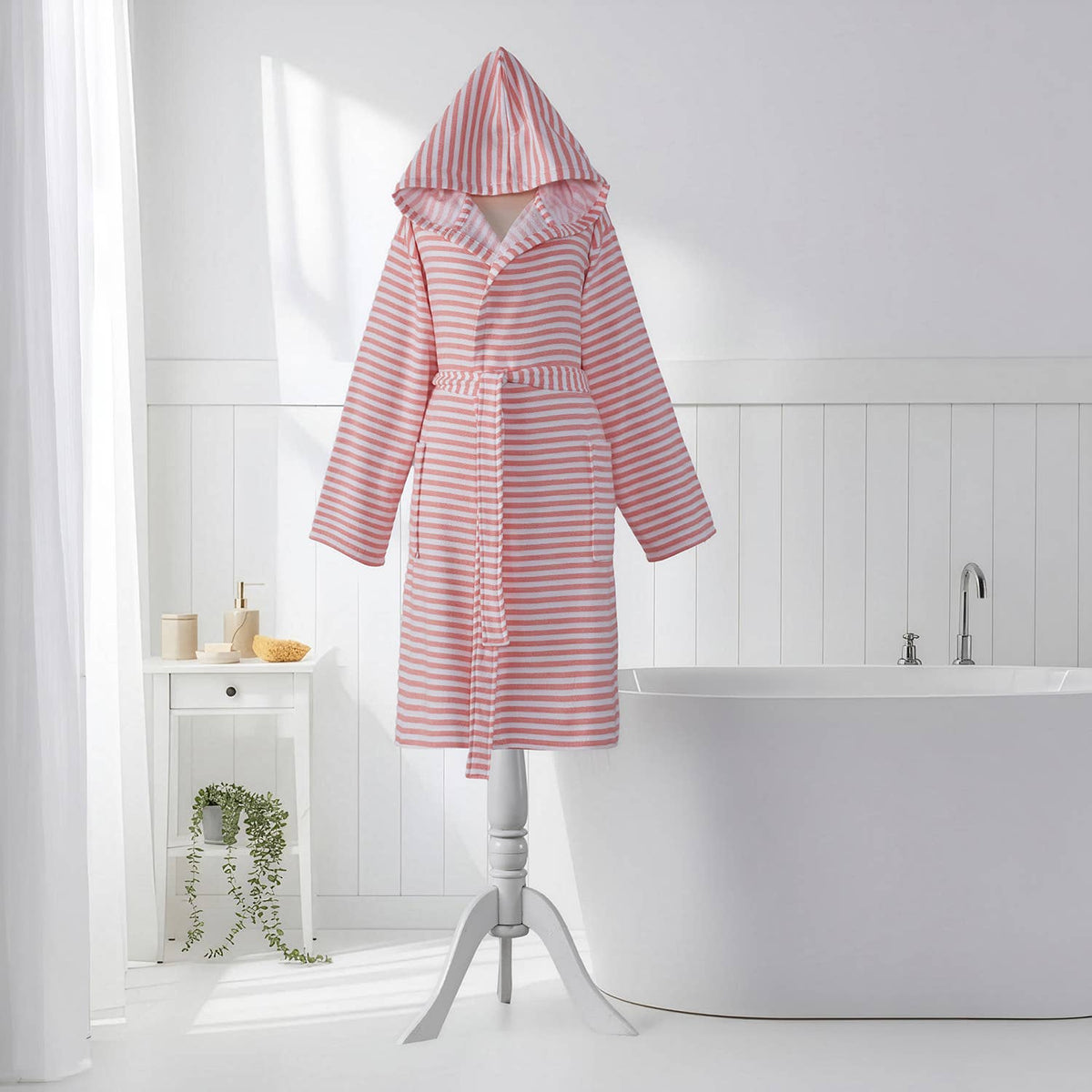 Royal terry-backed Turkish bathrobe – stripe, hooded | Kikoya