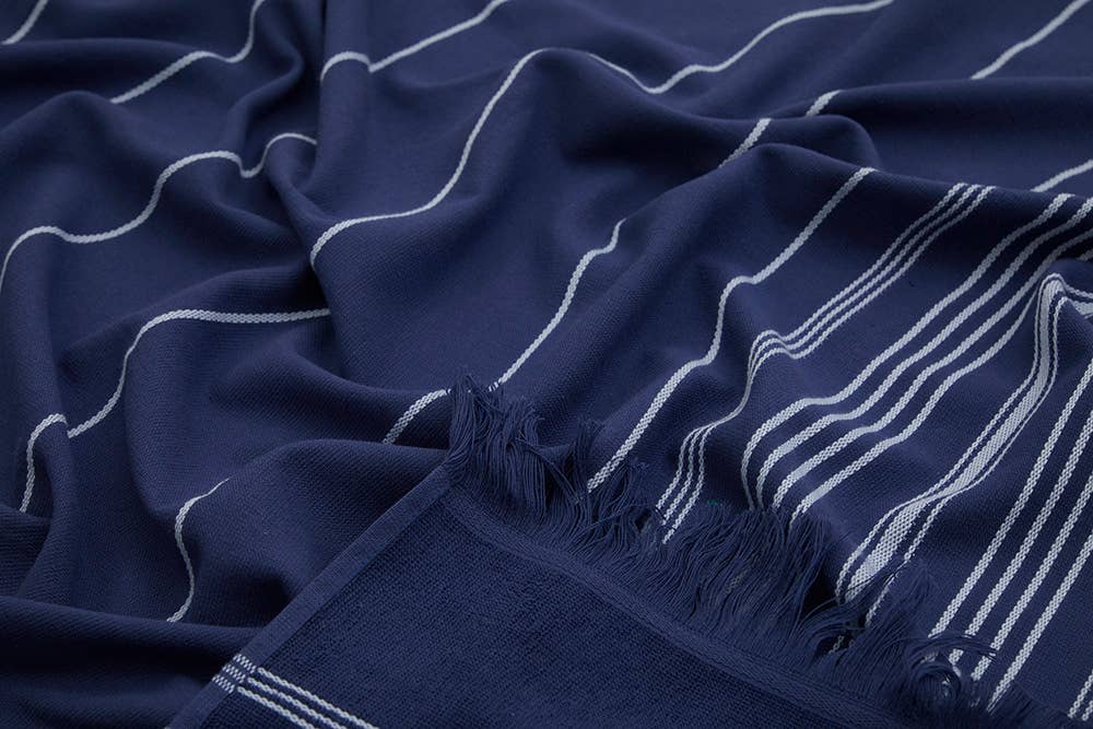 Sense terry-backed Turkish towel in tonal stripe, bath and hand sizes | Kikoya