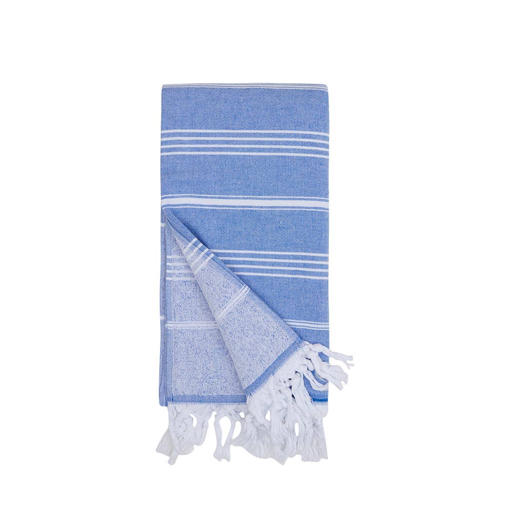 Classic terry-backed Turkish towel in wide stripe, flat face with brushed terry back | Kikoya