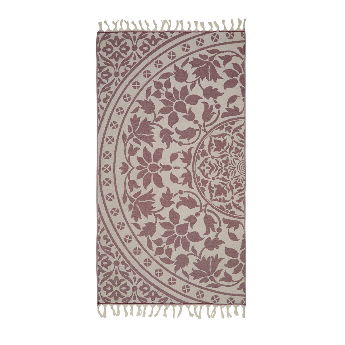 Mandala Turkish terry towel with a large woven medallion, 36x66 in | Kikoya