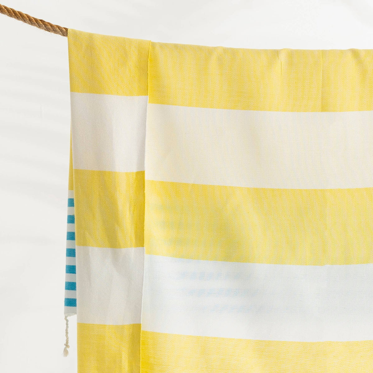 Yellow cabana stripe Turkish towel, woven texture | Kikoya