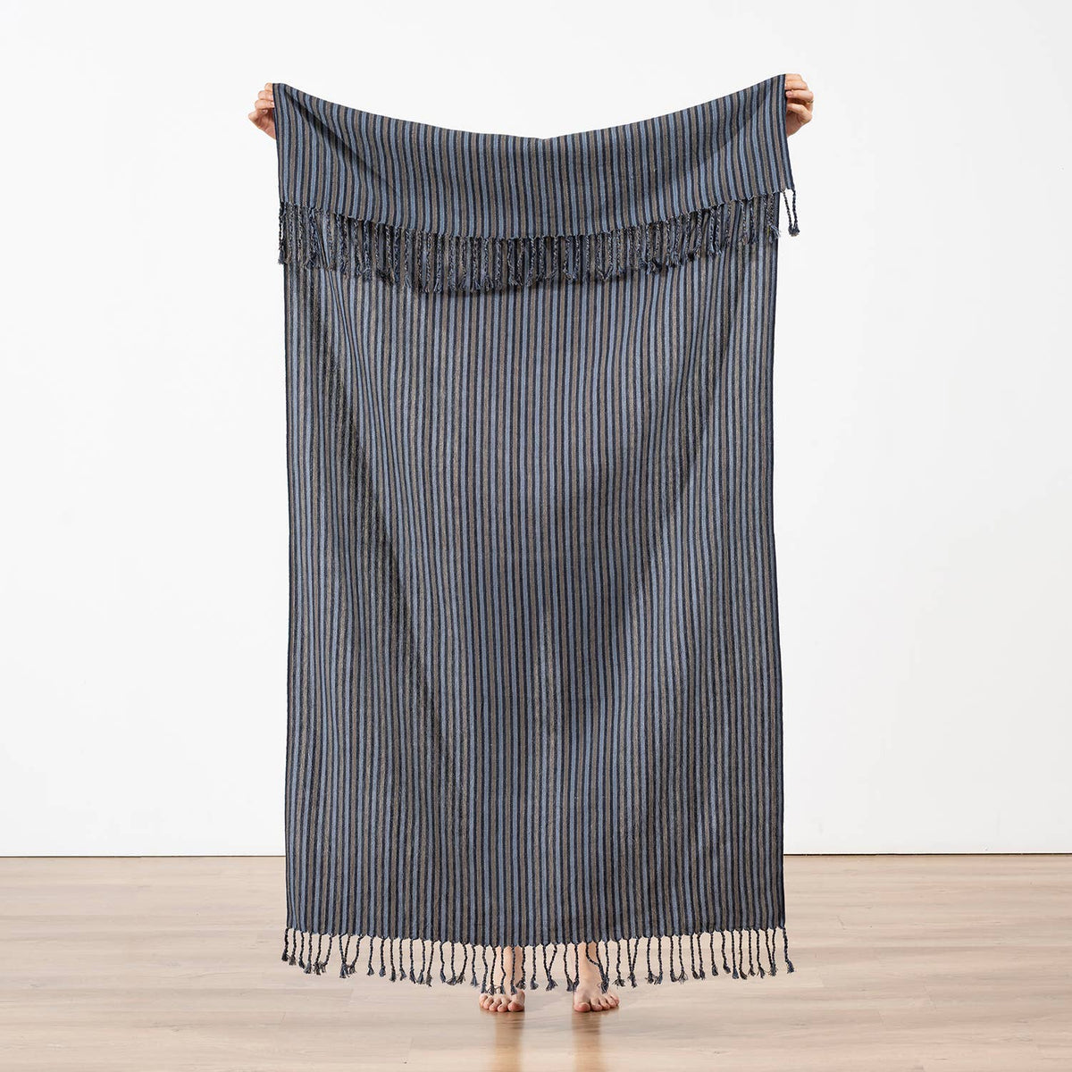 Premium Rustic Turkish beach towel – Indigo Melange Stripe | Kikoya