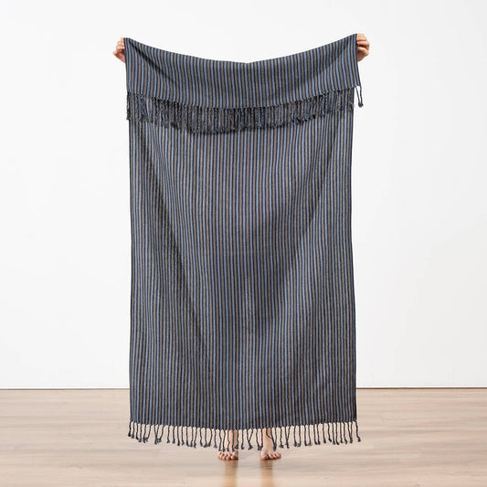 Premium Rustic Turkish beach towel – Indigo Melange Stripe | Kikoya