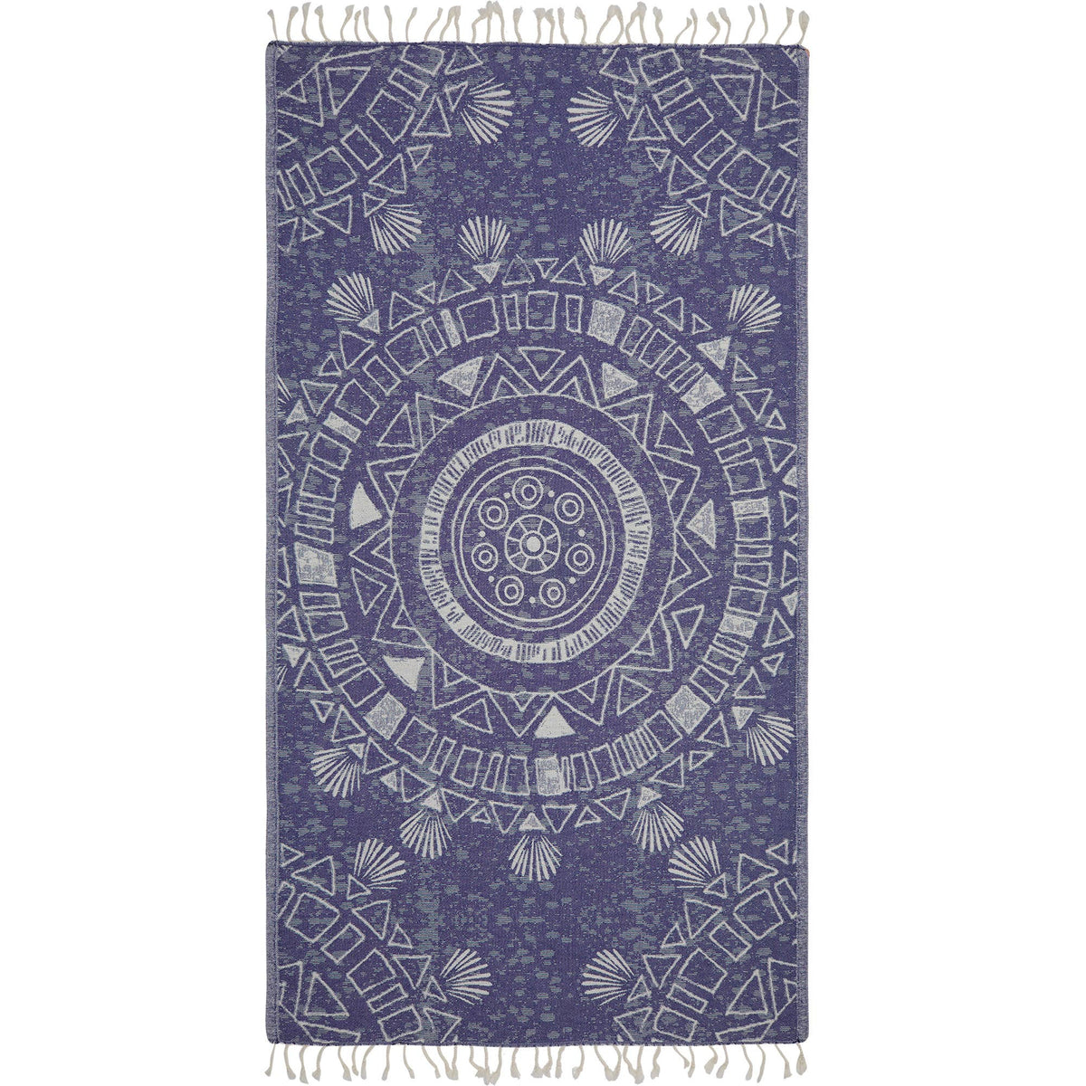 Storyteller ornamental jacquard Turkish beach towel, 35x70 in, flat-woven | Kikoya