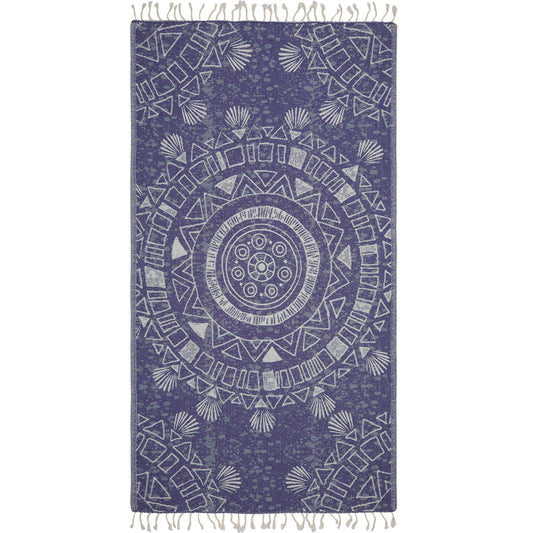 Storyteller ornamental jacquard Turkish beach towel, 35x70 in, flat-woven | Kikoya