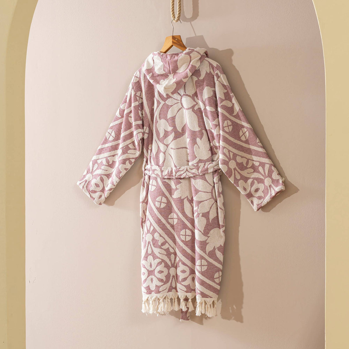 Mandala raised terry Turkish bathrobe, hooded | Kikoya