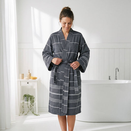 Sultan Turkish kimono bathrobe – Black | Kikoya