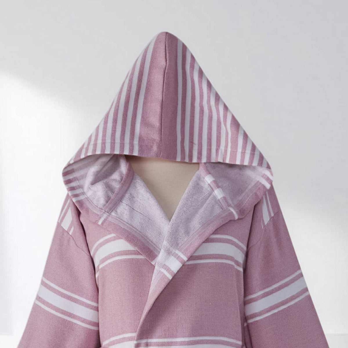 Wide stripe terry-backed Turkish bathrobe – hooded | Kikoya