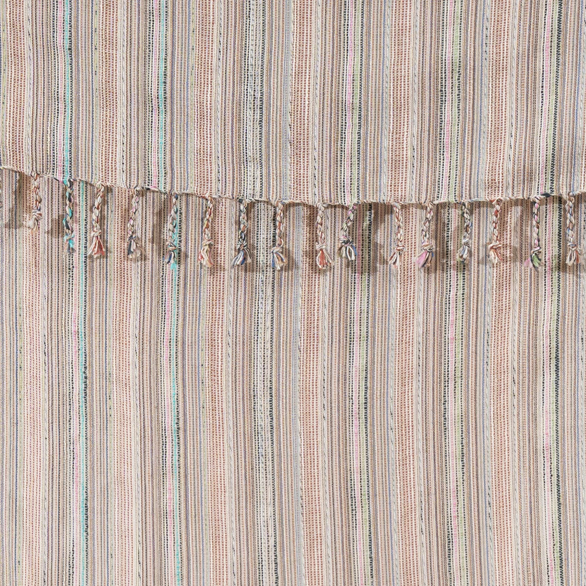 Premium Rustic Turkish beach towel – Melange Multi Stripe, close-up of stripes and knotted fringe | Kikoya