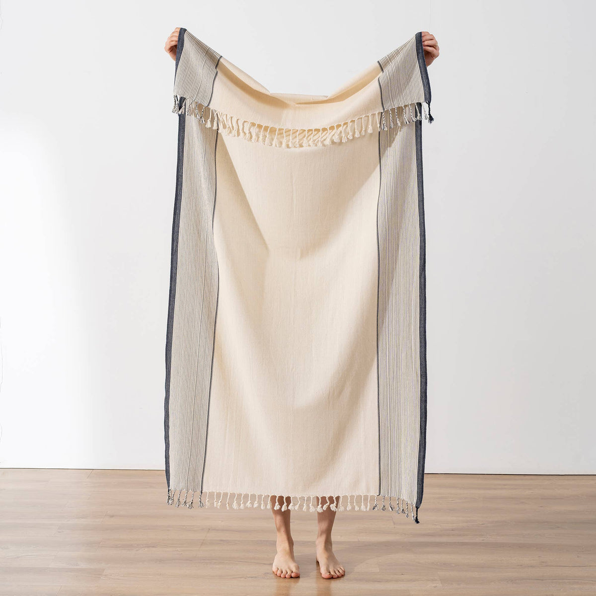 Zebra stripe Turkish towel in black on cream, bath and hand sizes, flat-woven | Kikoya