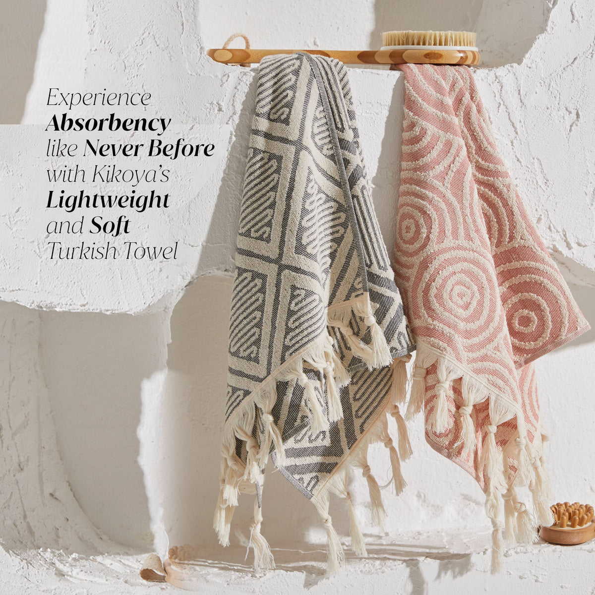Double terry Turkish hand towel with woven jacquard pattern | Kikoya