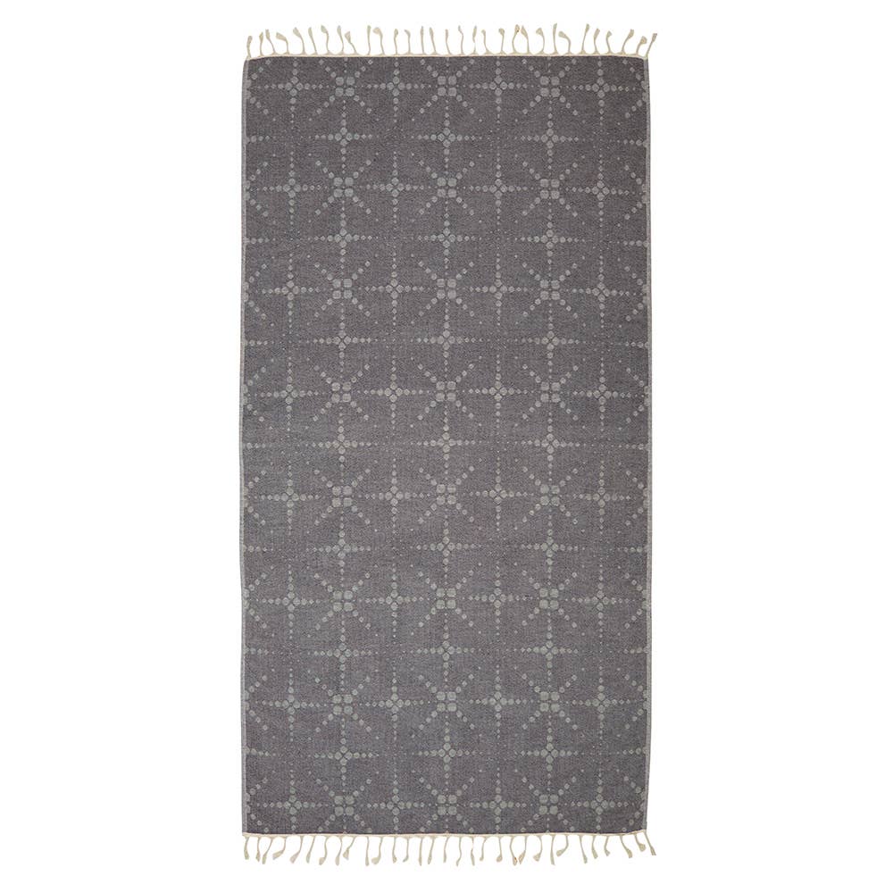 Star terry-backed Turkish towel with tonal star jacquard in anthracite, 35x70 in | Kikoya