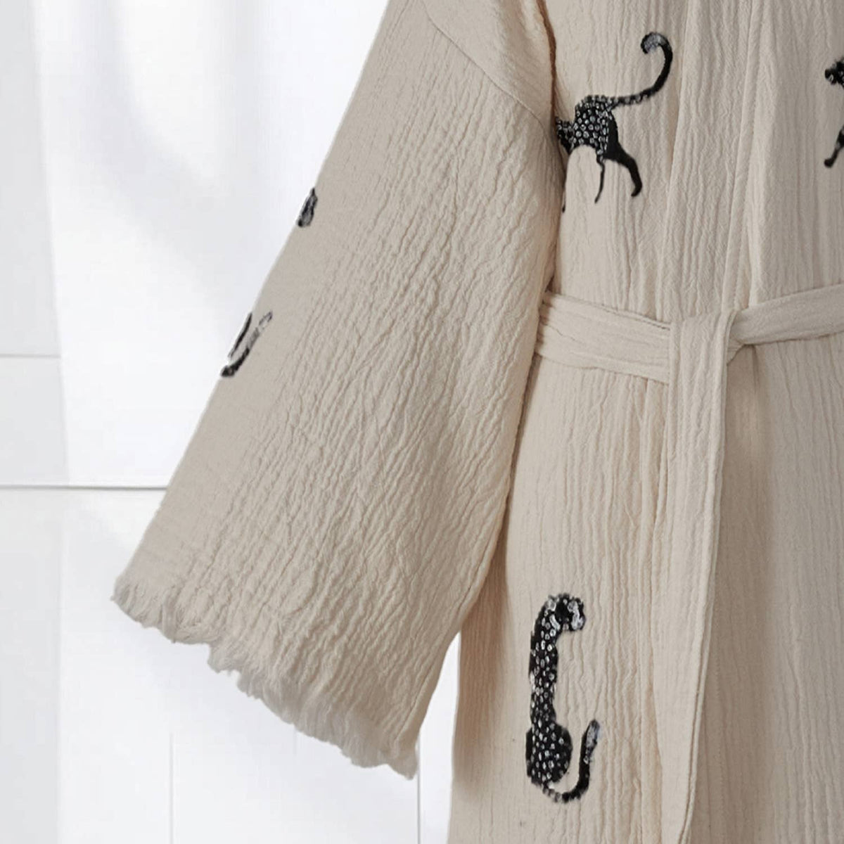 Block-print Turkish cotton kimono robe – Leopard Black | Kikoya