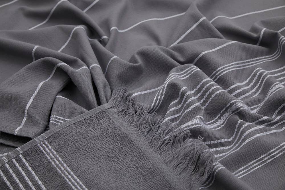 Sense terry-backed Turkish towel in tonal stripe, bath and hand sizes | Kikoya
