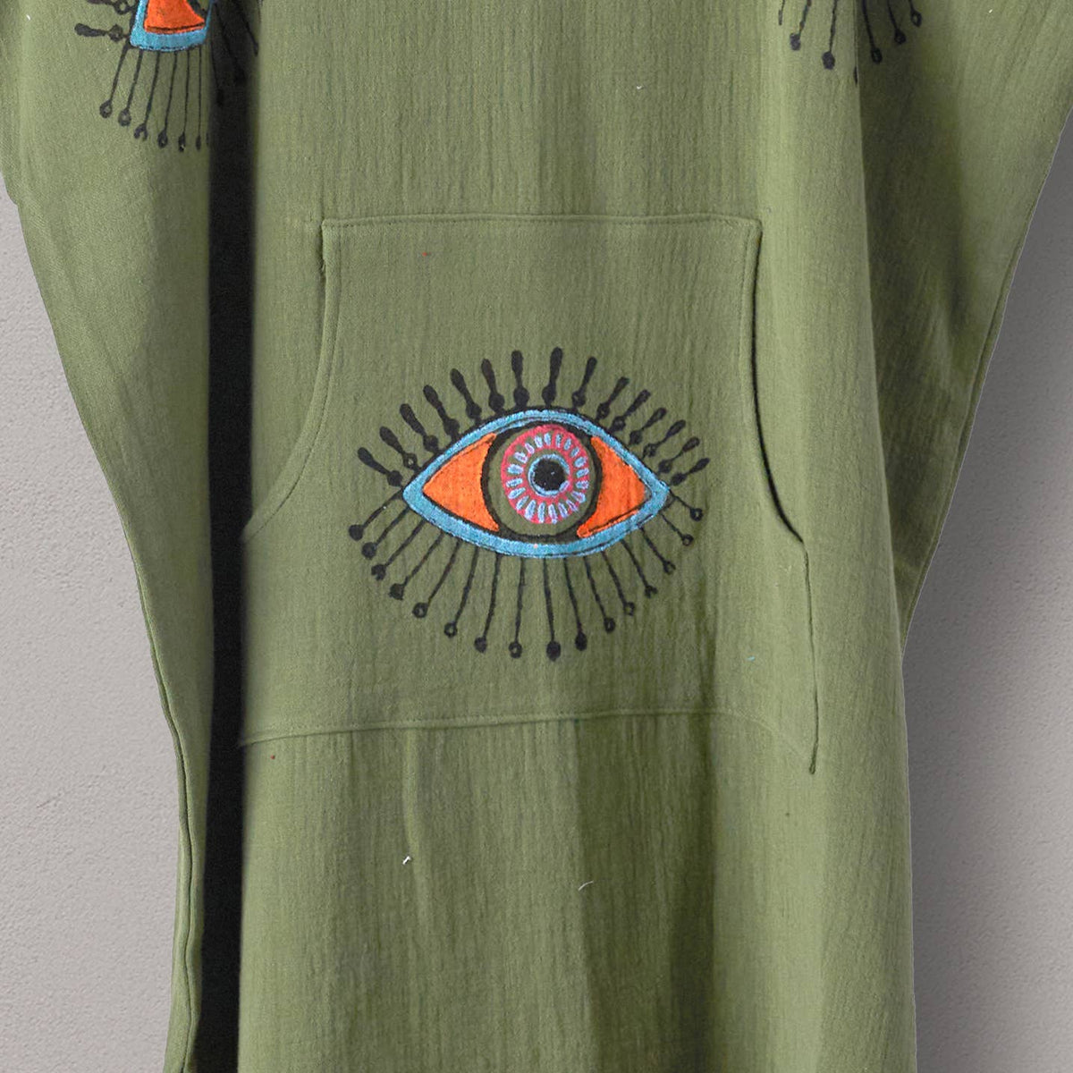 Block-print Eye Adult Hooded Changing Poncho – Print, detail | Kikoya