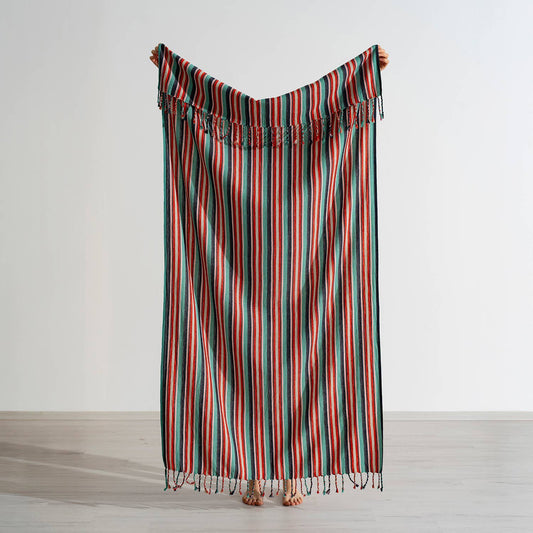 Premium Rustic Turkish beach towel in red ticking stripe, 33x66 in | Kikoya