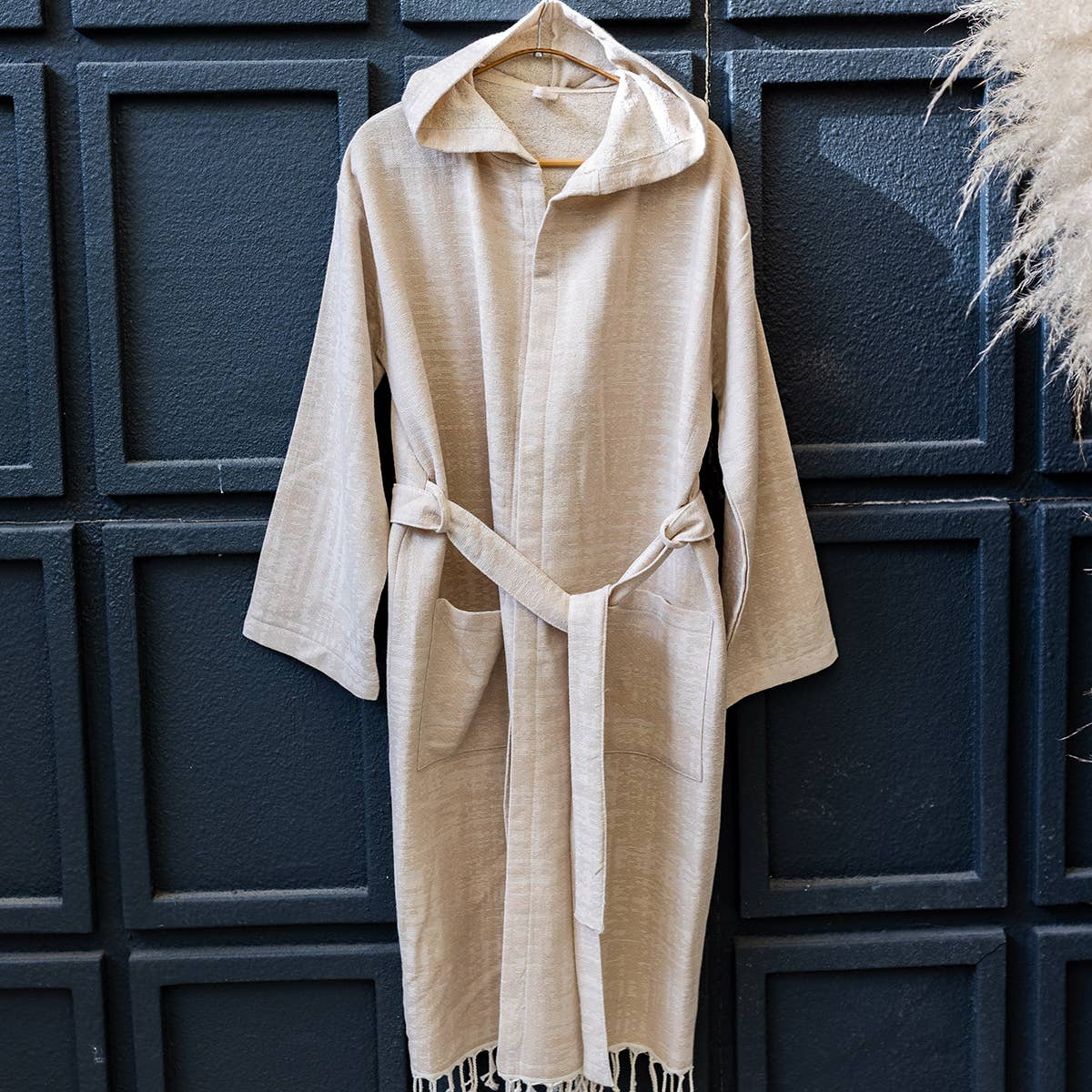 Vintage terry-backed Turkish bathrobe, hooded, washed finish | Kikoya