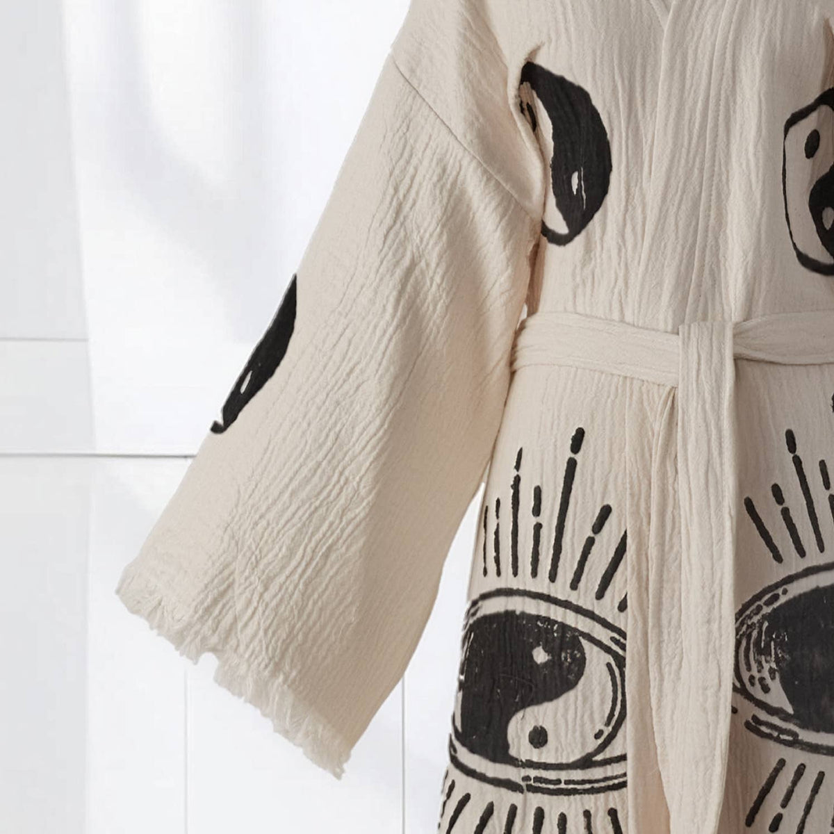 Block-print Turkish cotton kimono robe – Yin Yang Black | Kikoya