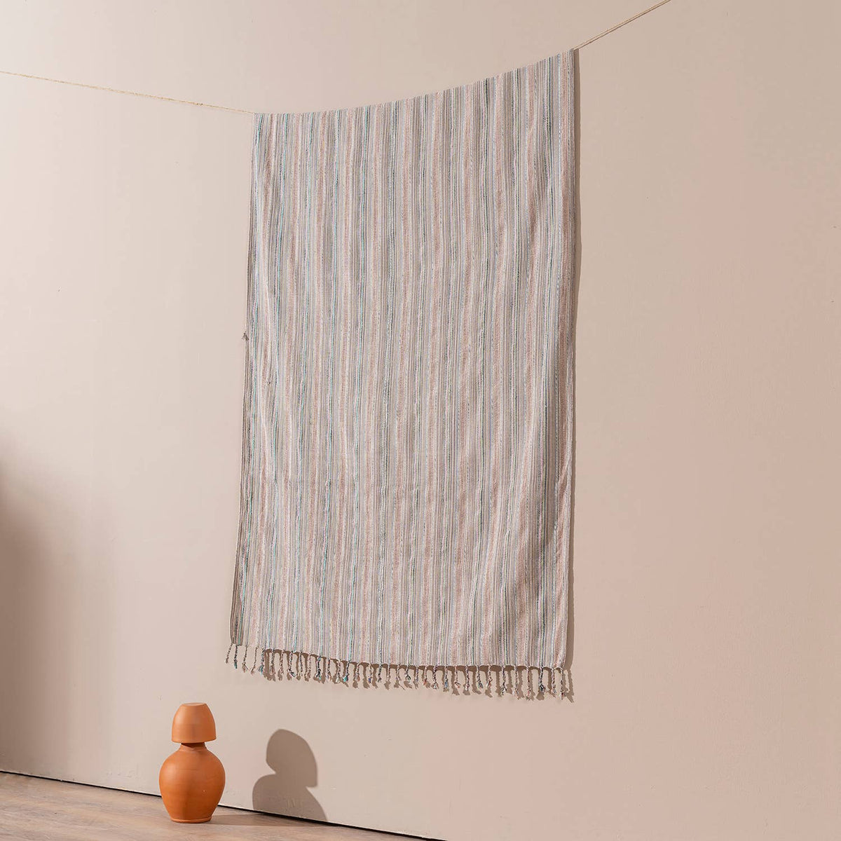 Premium Rustic Turkish beach towel – Melange Multi Stripe, weave texture detail | Kikoya