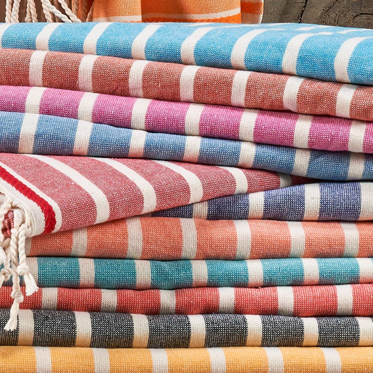 Terry-backed Turkish towel in a two-tone stripe, 33x66 in | Kikoya