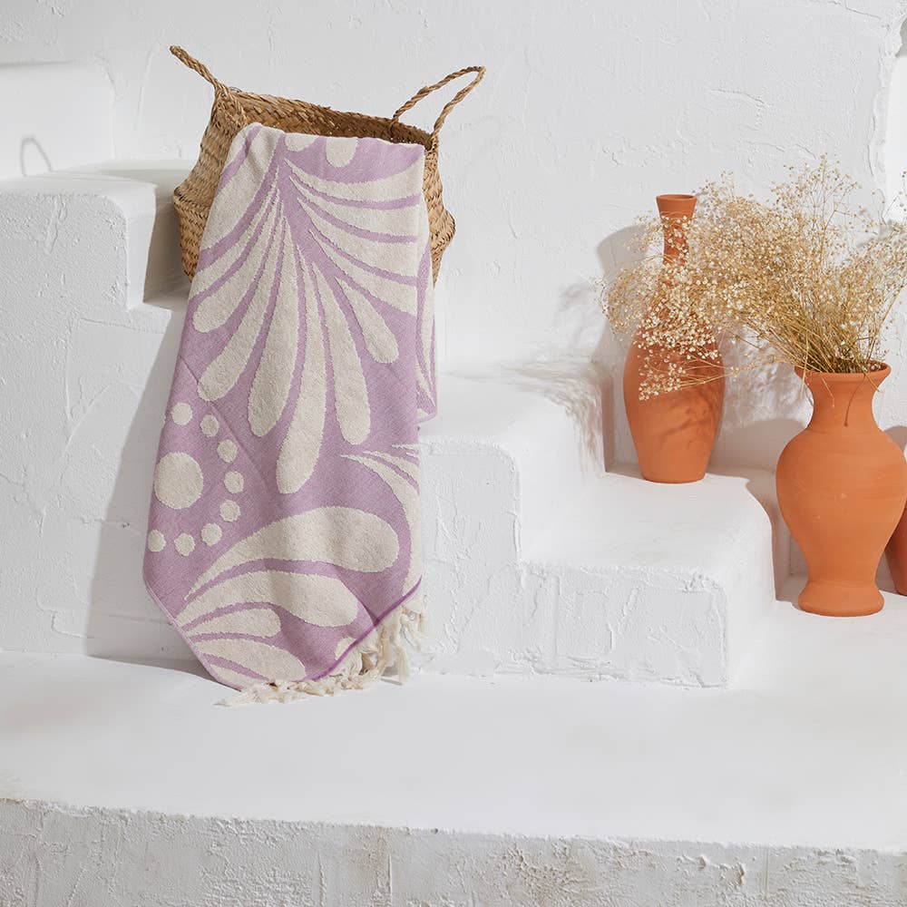 Rio Turkish terry towel with woven botanical jacquard | Kikoya