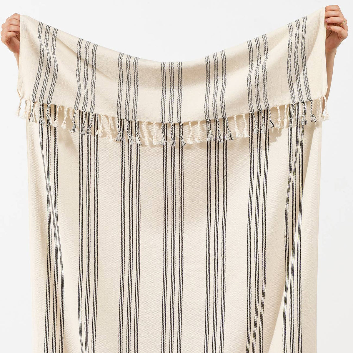 Sumela honeycomb Turkish beach towel in grey and olive stripe | Kikoya