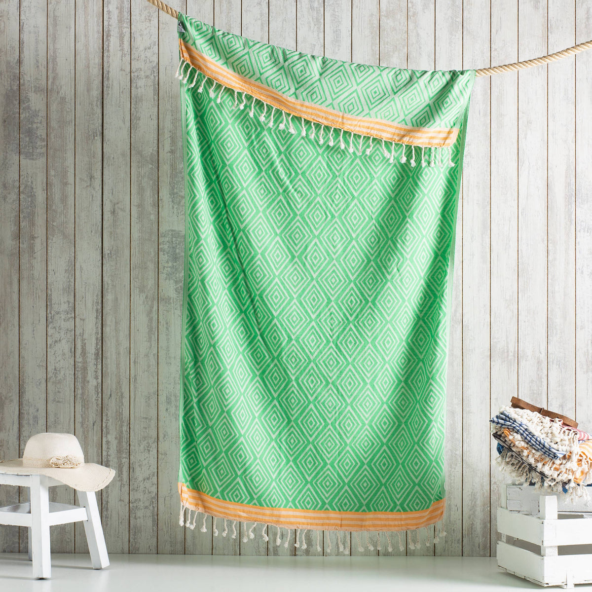 Modern Diamond Turkish beach towel in an all-over diamond jacquard | Kikoya