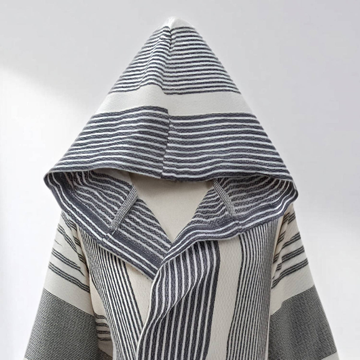 Ribbed Turkish cotton bathrobe – hooded, contrast bands | Kikoya