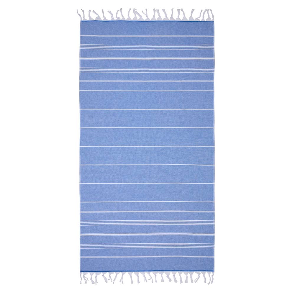 Classic terry-backed Turkish towel in wide stripe, flat face with brushed terry back | Kikoya