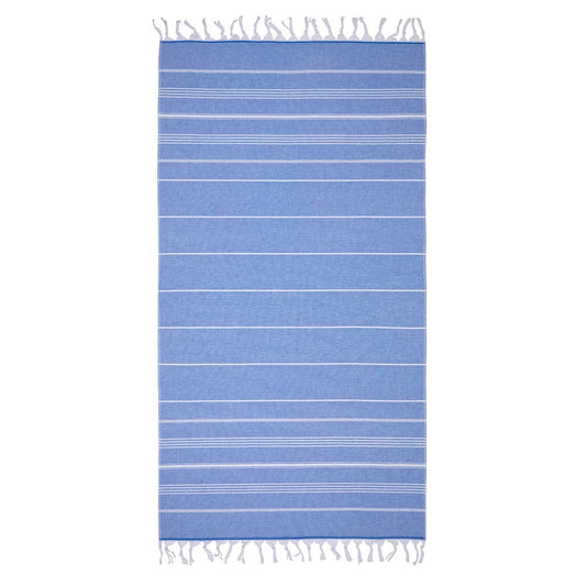 Classic terry-backed Turkish towel in wide stripe, flat face with brushed terry back | Kikoya