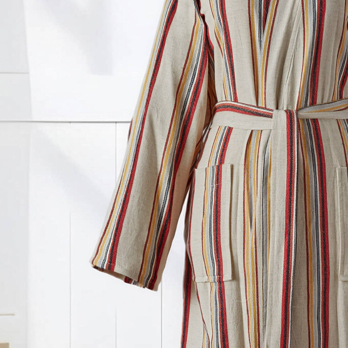 Rainbow linen-cotton Turkish kimono bathrobe – stripe | Kikoya