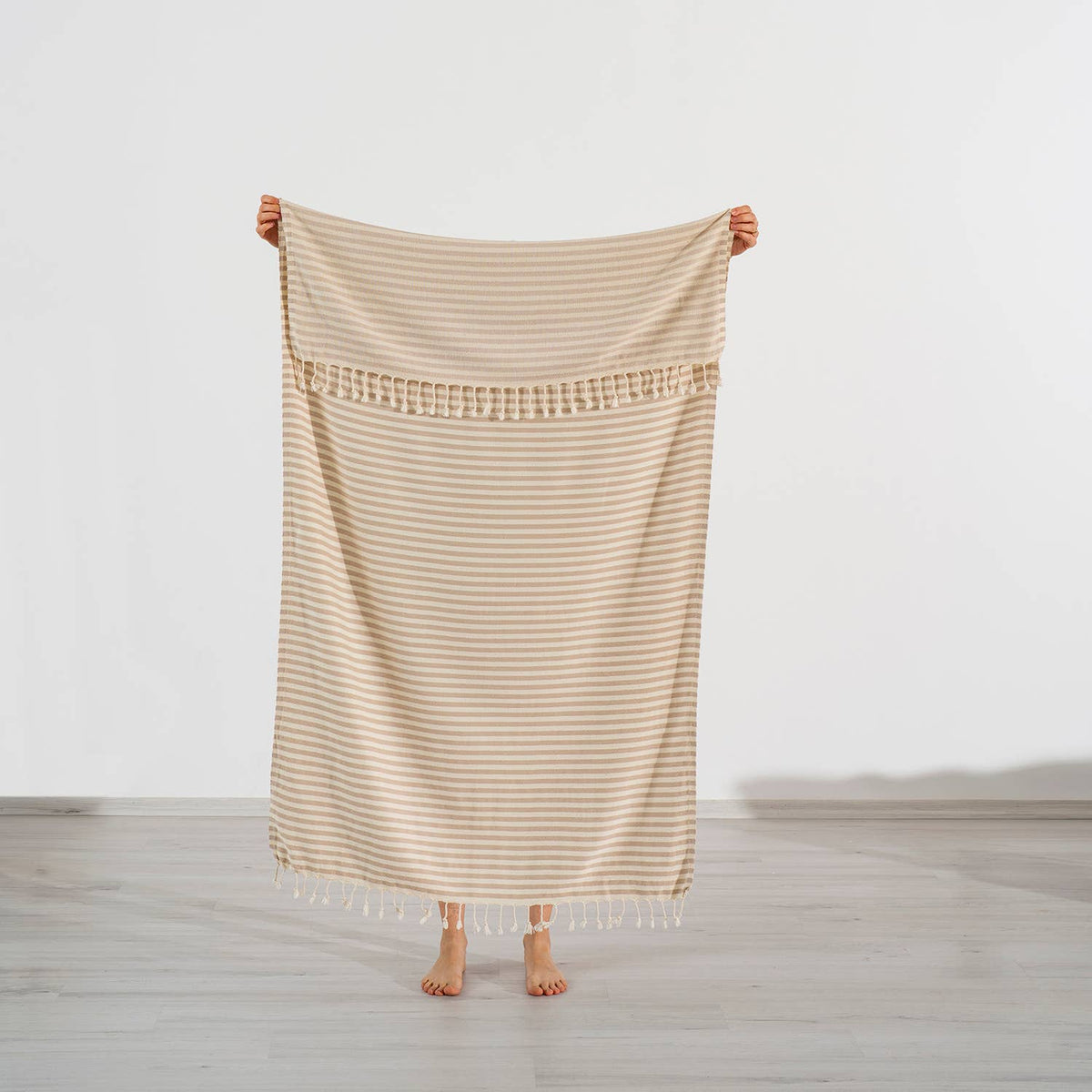 Kash Turkish beach towel in a flat-woven stripe, 33x66 in | Kikoya