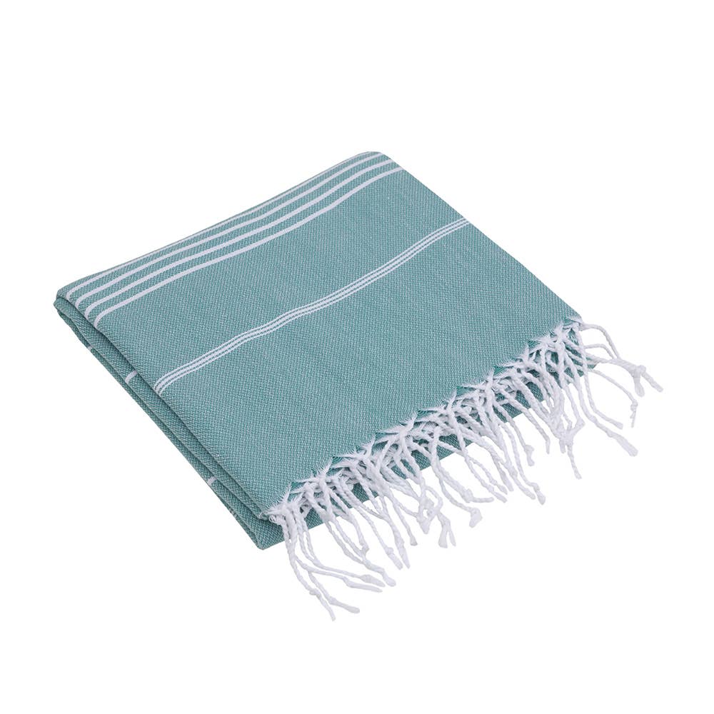 Sultan Turkish beach towel – Sage, folded with knotted fringe | Kikoya