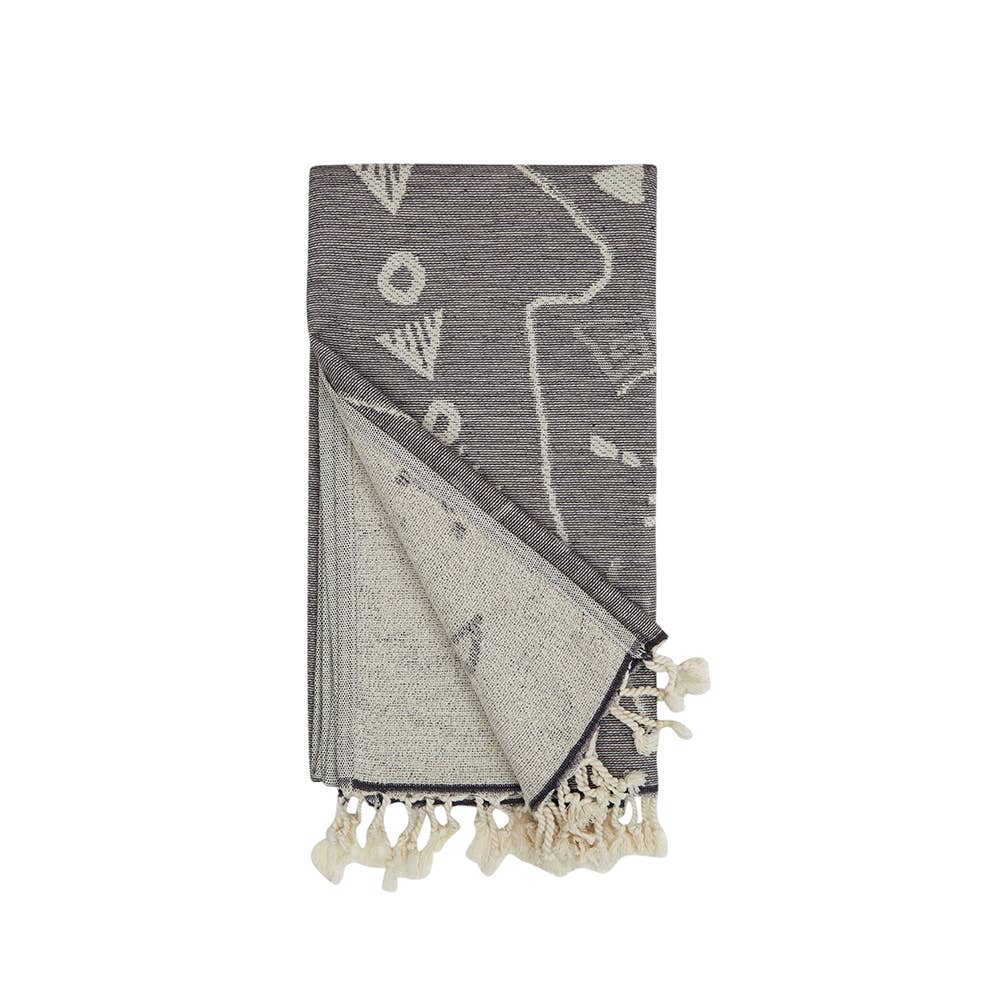 Shark terry-backed Turkish towel with woven jacquard face, 35x70 in | Kikoya