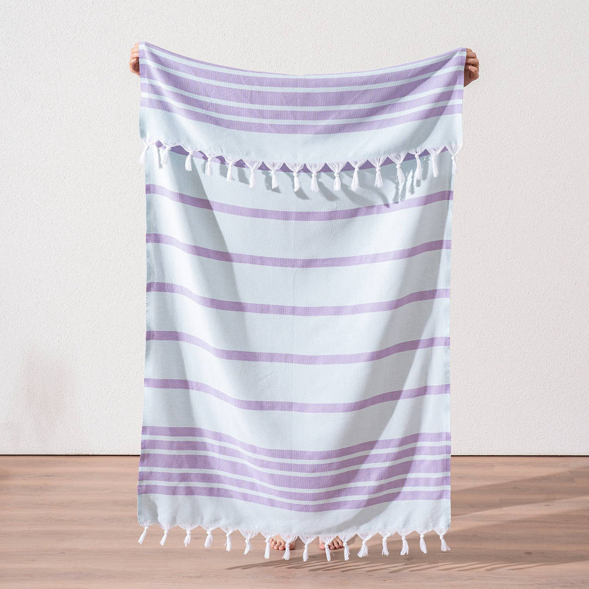 Luxe Herringbone Turkish towel – Mint/Lilac, mint with lilac stripes | Kikoya