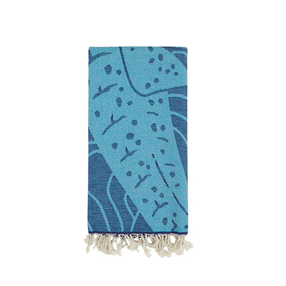 Whale shark terry-backed Turkish towel with woven jacquard face, 35x70 in | Kikoya