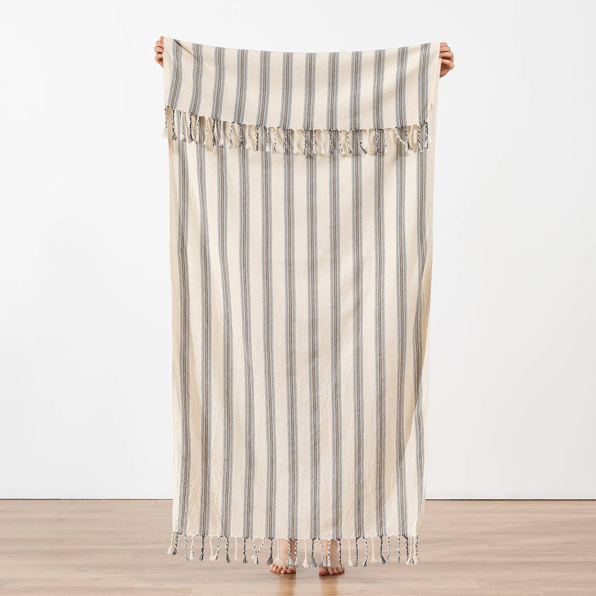 Premium Rustic Turkish beach towel – Taupe Ticking Stripe | Kikoya