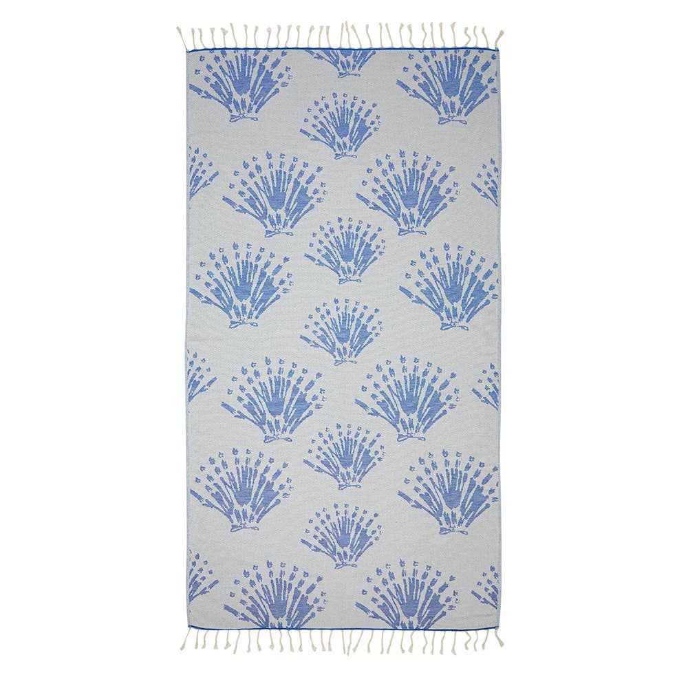 Pearls Turkish towel with coral-sprig jacquard and terry back, 35x70 in | Kikoya