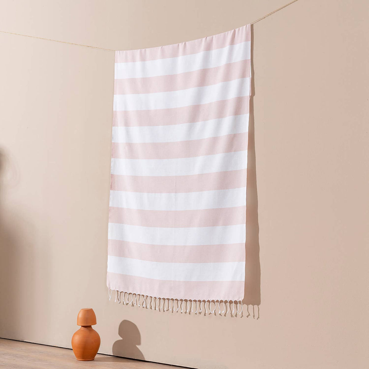 Cabana Turkish beach towel in two-tone block stripe on white, 33x66 in | Kikoya
