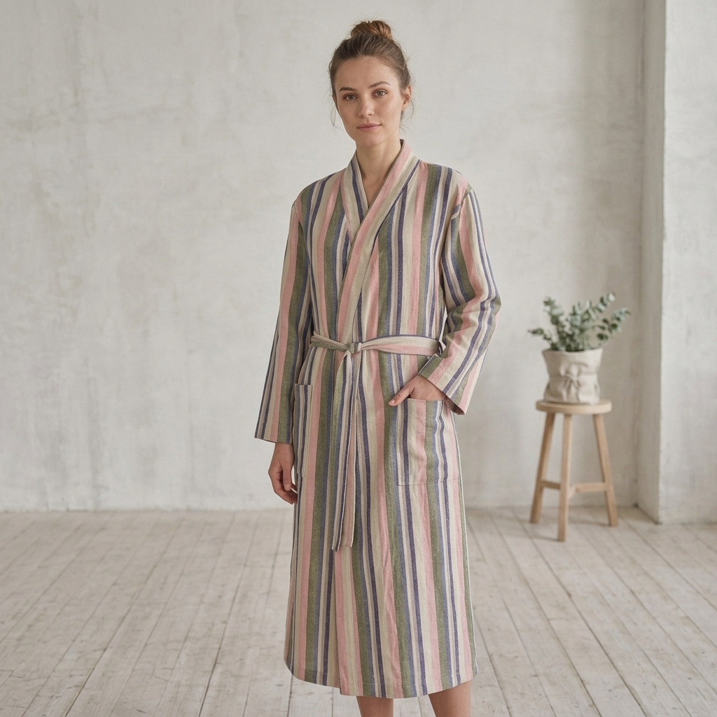Multi stripe Turkish bathrobe in pastel – kimono | Kikoya