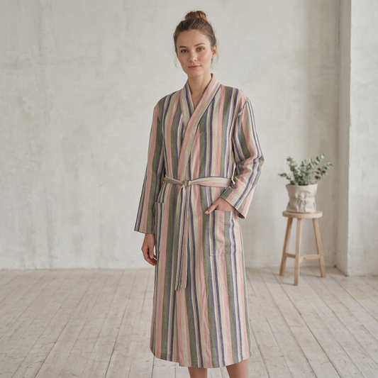 Multi stripe Turkish bathrobe in pastel – kimono | Kikoya