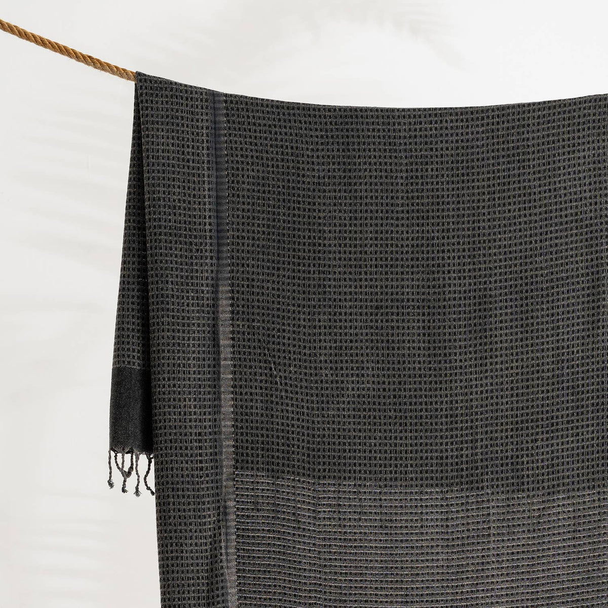 Stonewashed bamboo-cotton Turkish towel in charcoal, 31x67 in | Kikoya