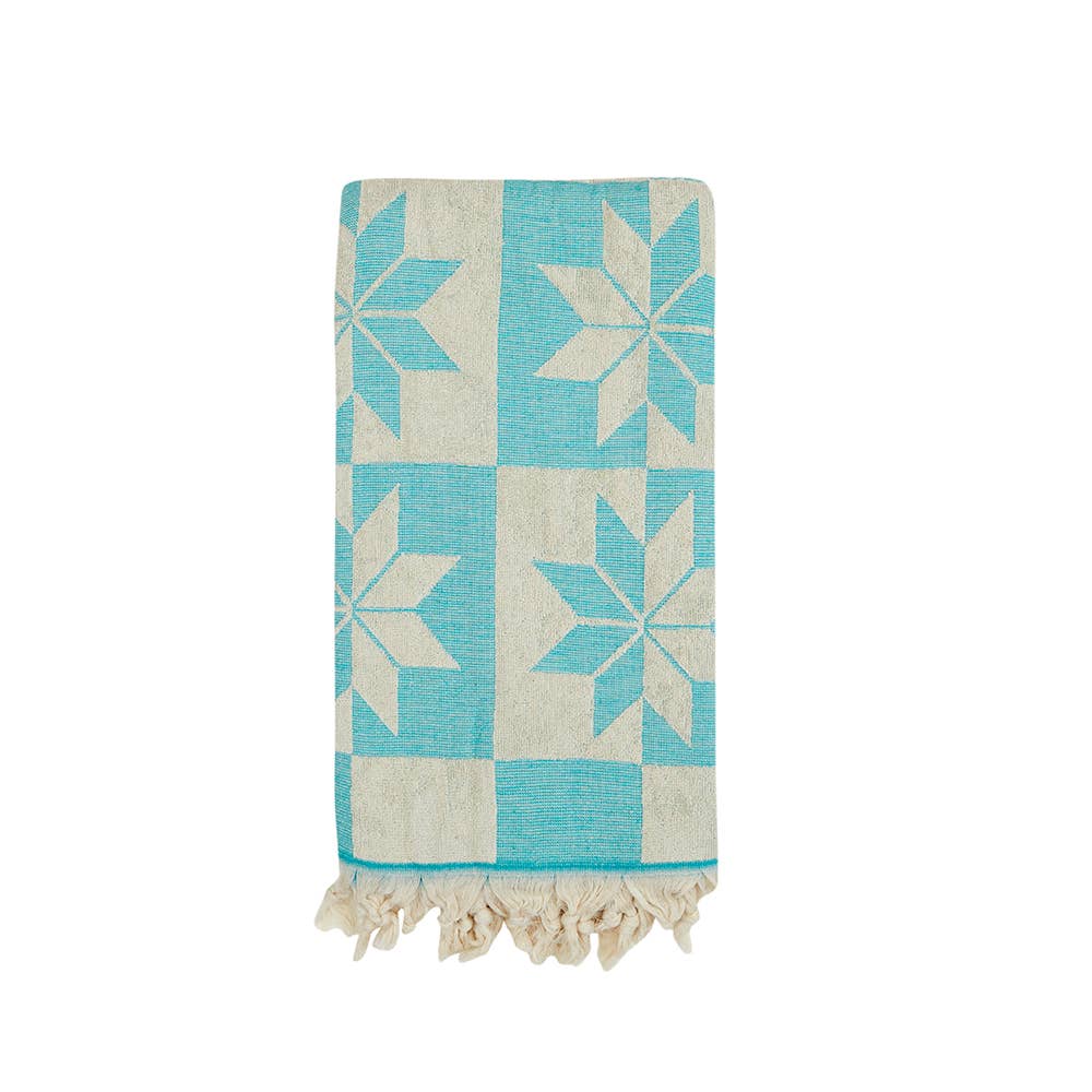 Mirror Turkish terry towel with a star-tile jacquard, 36x66 in | Kikoya