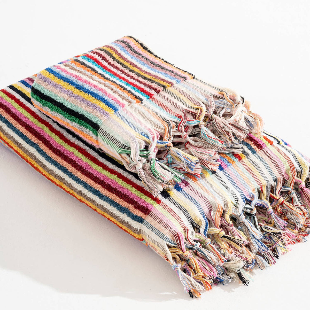 Handloomed Turkish hand towel with raised bubble stripe, 17x38 in | Kikoya