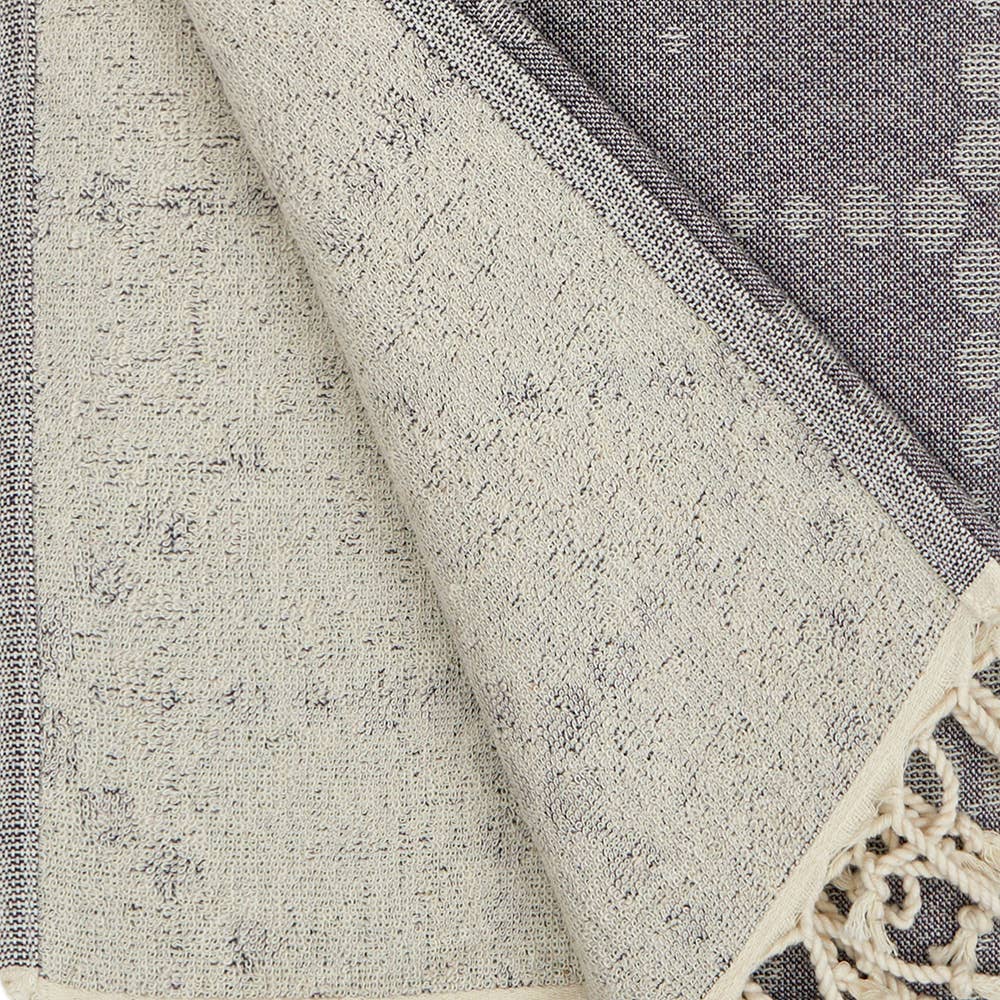 Star terry-backed Turkish towel with tonal star jacquard in anthracite, 35x70 in | Kikoya