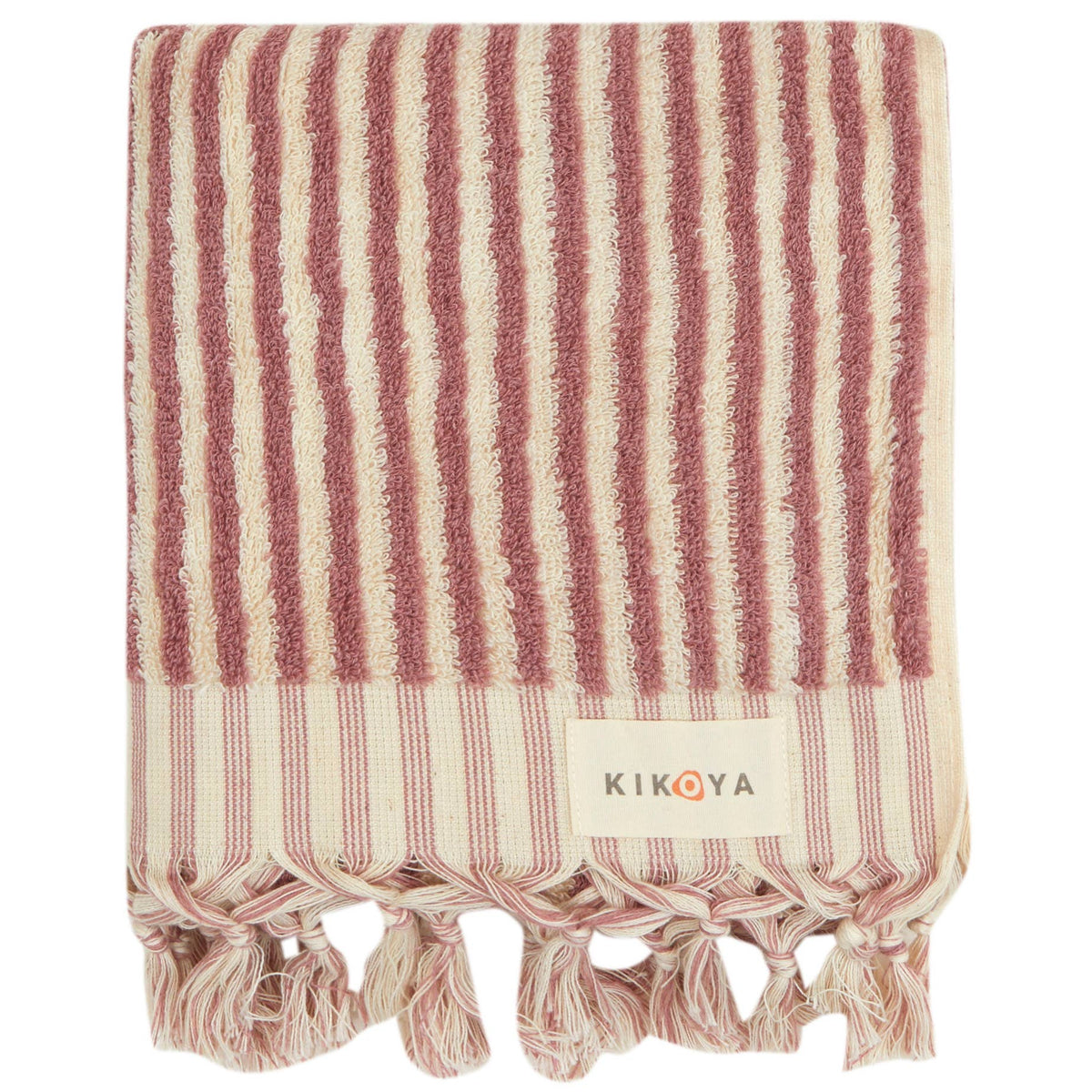 Handloomed Turkish hand towel with raised bubble stripe, 17x38 in | Kikoya