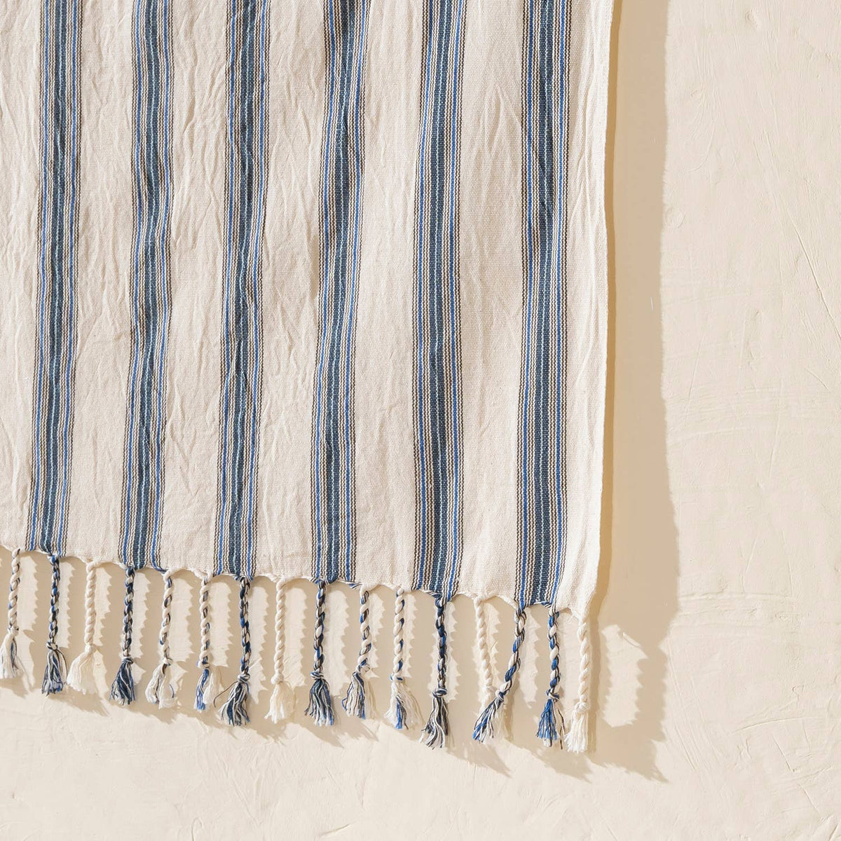 Denim Ticking Stripe beach towel folded | Kikoya