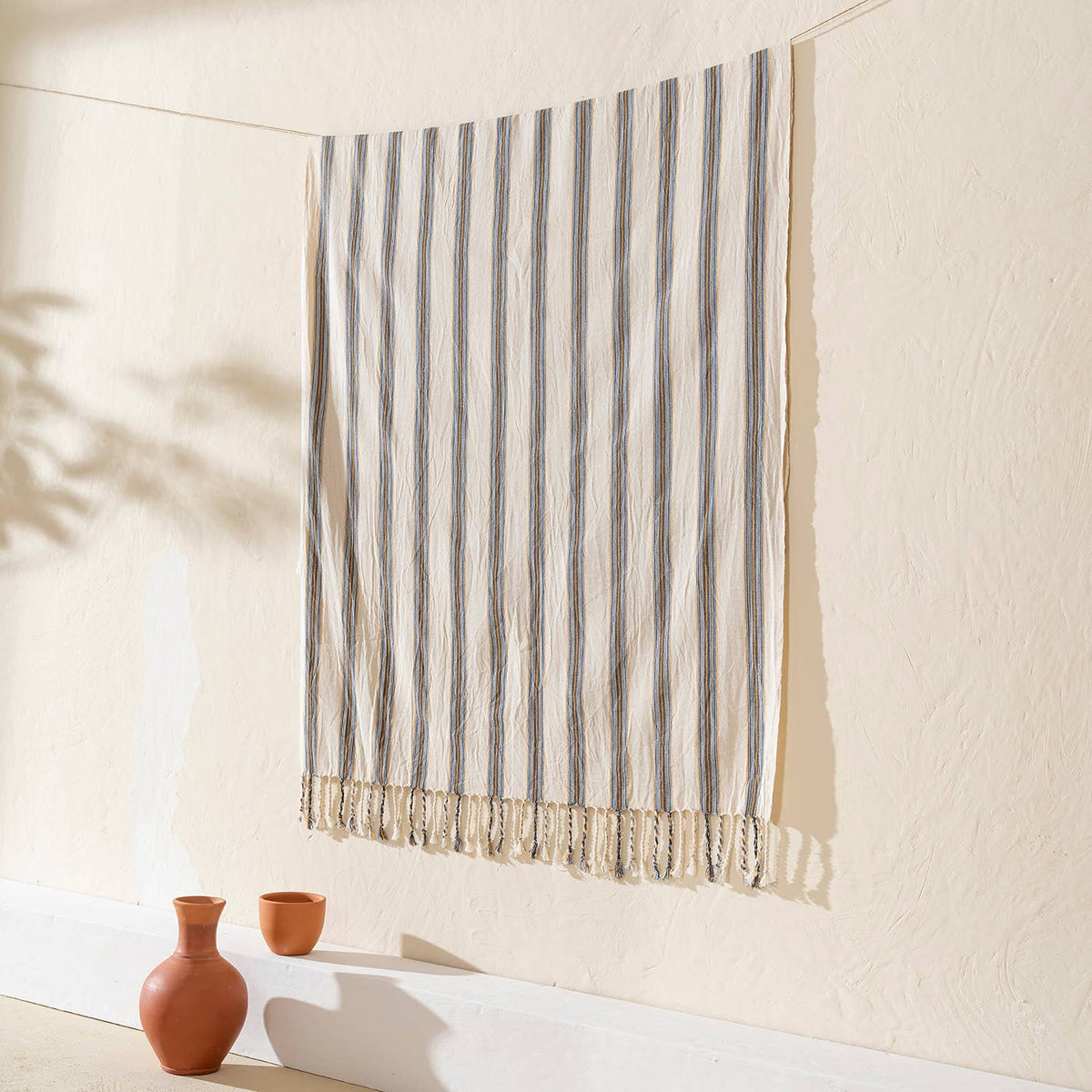 Premium rustic Turkish beach towel in a grey ticking stripe | Kikoya