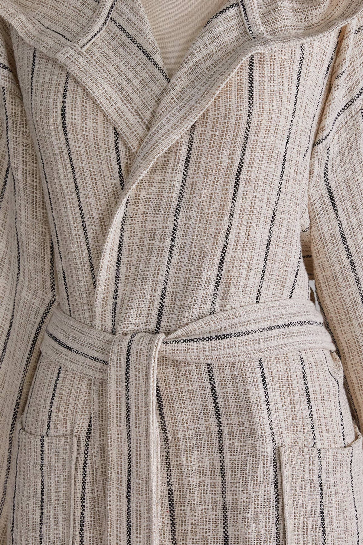 Santorini Turkish hooded bathrobe – Taupe Stripe | Kikoya